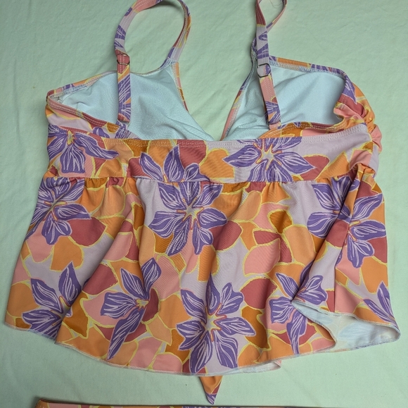 2/$25-Bikini-Flourescent Floral Print Highrise Bottoms & Tie Front Ruffled Tank - Picture 9 of 10